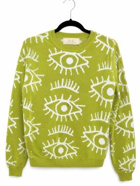 Lizette Collection Green Evil Eye Knit Sweater Women’s Small Graphic Crewneck